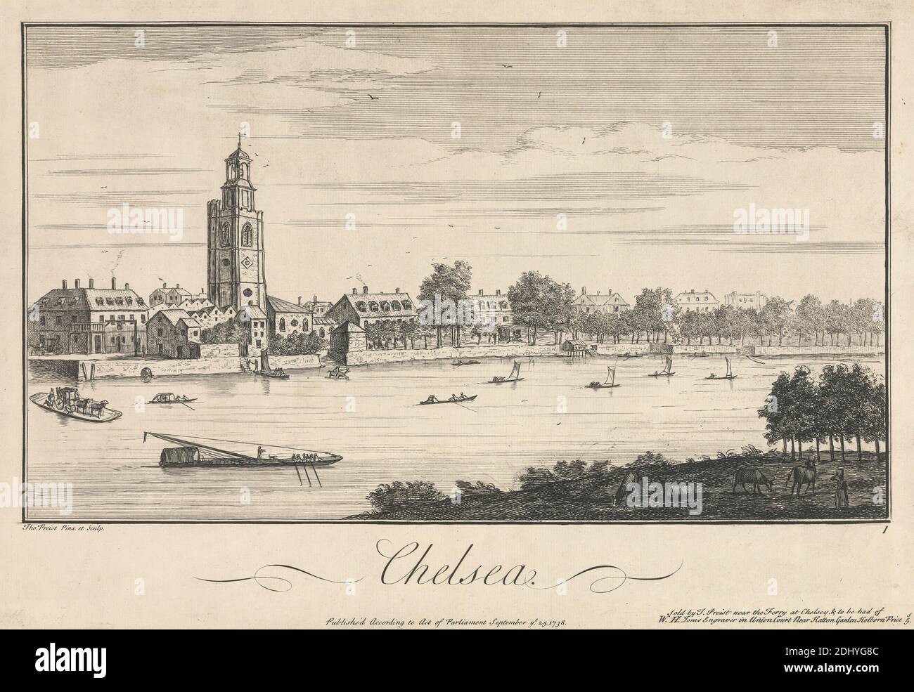 Chelsea, Thomas Preist, aktiv 1740-1750, britisch, nach Thomas Preist, aktiv 1740-1750, britisch, 1738, Blatt: 10 x 14 1/2 Zoll (25.4 x 36,8 cm Stockfoto