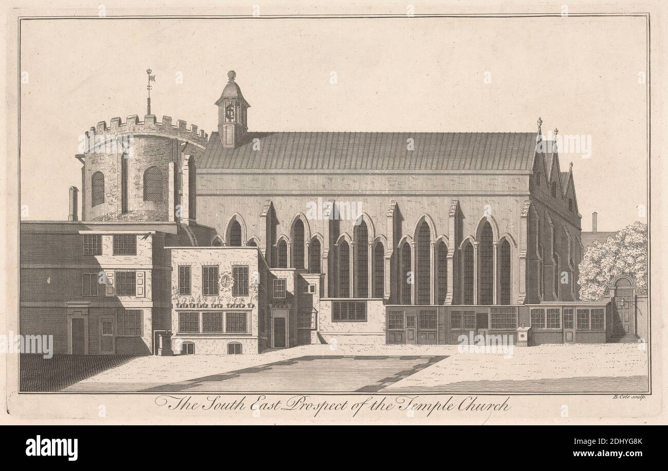 The South East Prospect of the Temple Church, Benjamin Cole, 1697–1783, britisch, nach unbekanntem Künstler, undated, Engraving Stockfoto