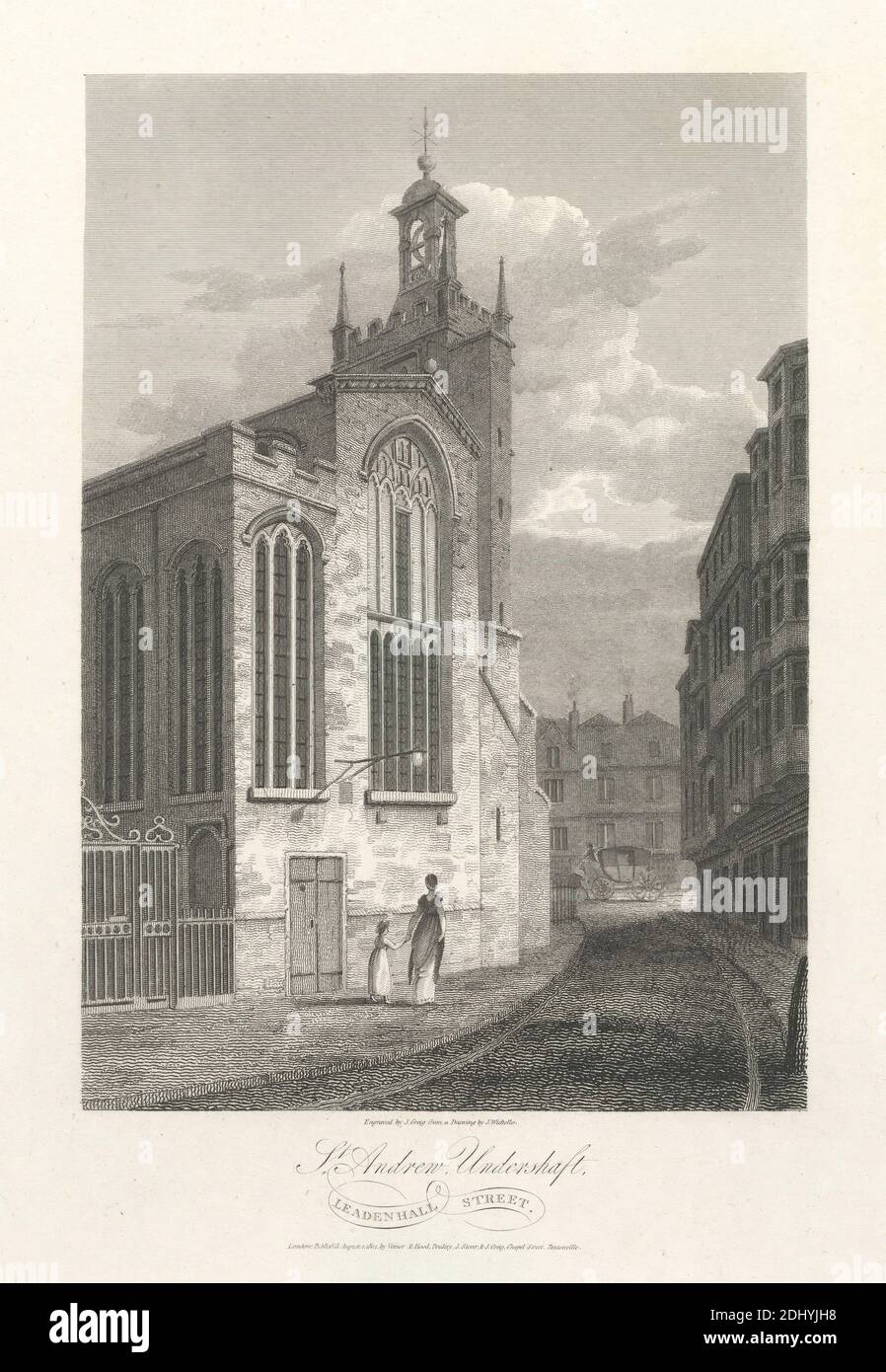 St. Andrew, Undershaft, John Greig, aktiv 1800–1853, britisch, nach C. John M. Whichelo, 1784–1865, britisch, 1801, Gravur, Blatt: 10 1/4 x 7 1/2 Zoll (26 x 19,1 cm Stockfoto