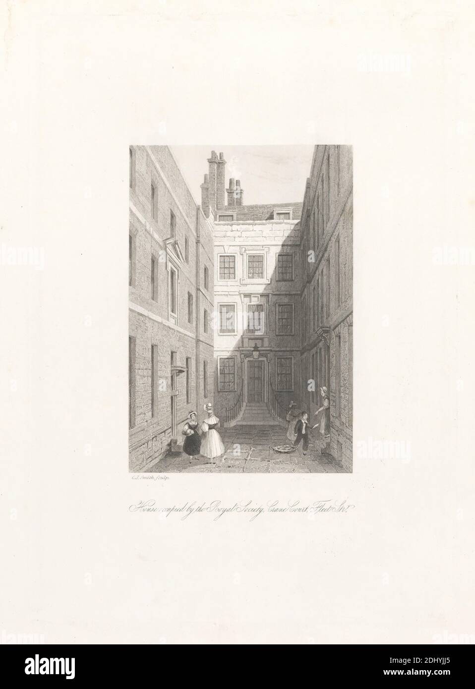 Haus besetzt von der Royal Society, Crane Court, Fleet Street, Charles John Smith, 1803–1838, britisch, nach unbekannter Künstler, undated, Engraving Stockfoto