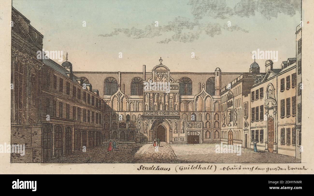 Stadthaus (Guildhall), unbekannter Künstler, 18. Jahrhundert, nach unbekannter Künstler, undatiert, handkolorierter Stich Stockfoto