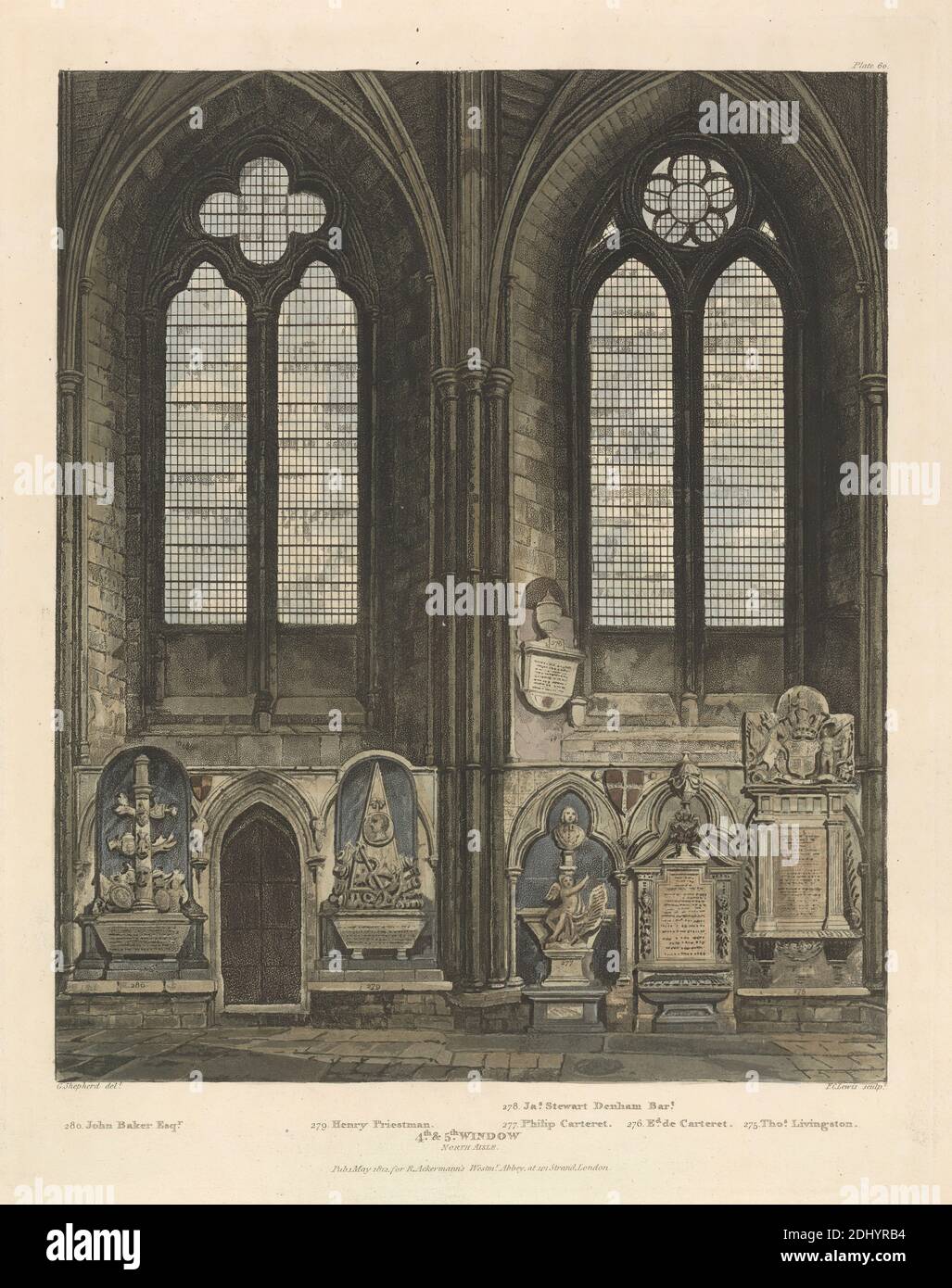 Viertes und fünftes Fenster North Aisle, Frederick Christian Lewis der Ältere, 1779–1856, britisch, nach George Shepherd, aktiv 1782–1830, 1812, Aquatint, handfarbig Stockfoto