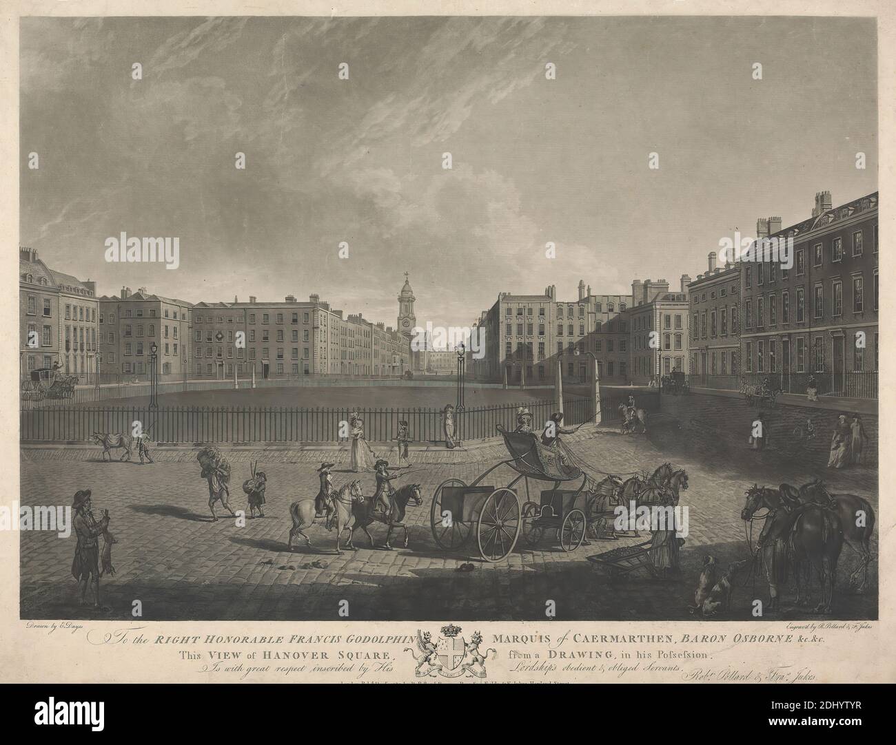 This View of Hanover Square, Robert Pollard, 1755–1838, British, and Francis Jukes, 1747–1812, British, after Edward Dages, 1763–1804, British, 1787, Etching and Aquatint, Blatt: 16 7/8 x 22 Zoll (42.9 x 55,9 cm Stockfoto