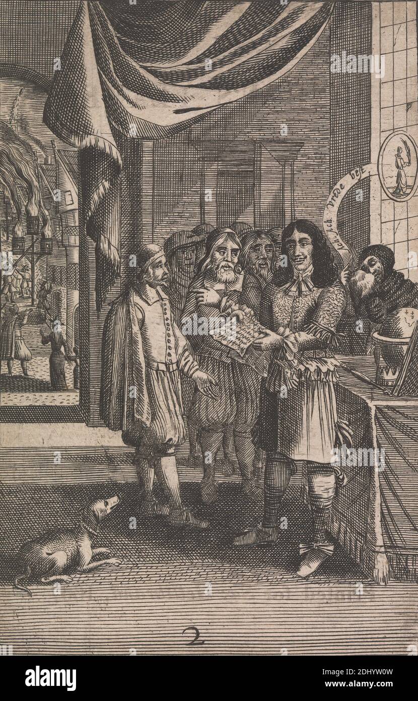 Cartoon zeigt Charles II und das Feuer, unbekannter Künstler, siebzehnten Jahrhundert, nach unbekannten Künstler, undated, Gravur Stockfoto
