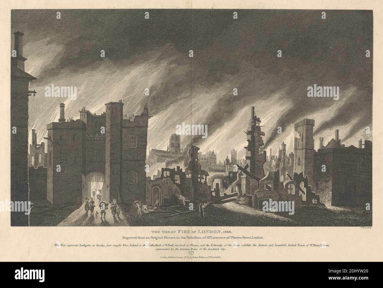 The Great Fire of London, 1666, James Stow, ca. 1770–nach 1820, britisch, nach unbekannter Künstler, 1811, Gravur Stockfoto