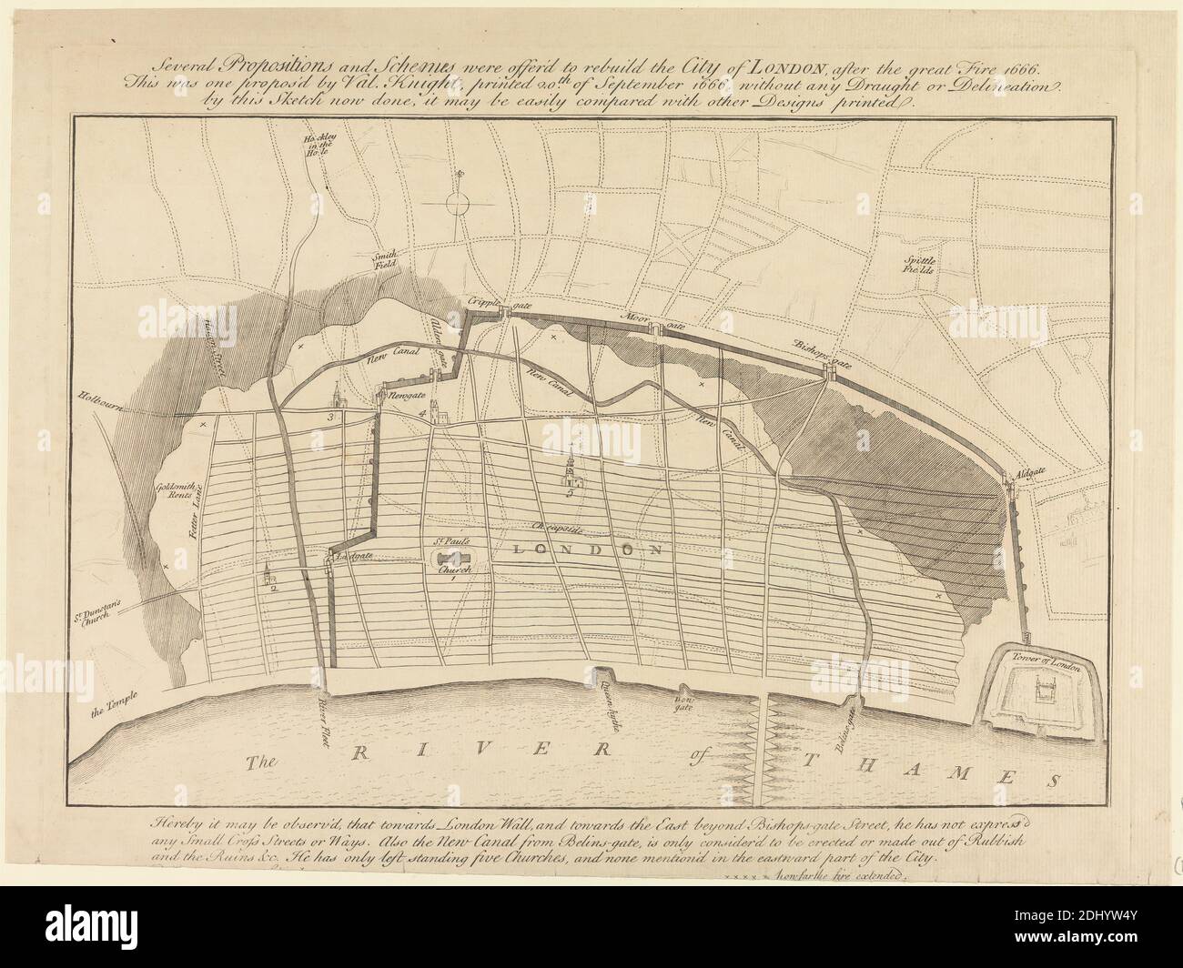 Val Night's Scheme for Rebuilding London after the Fire (Blatt 1), unbekannter Künstler, siebzehnten Jahrhundert, nach unbekannter Künstler, 1666, Gravur Stockfoto