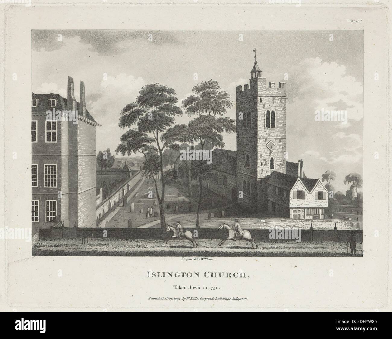 Islington Church, William Ellis, 1747–1810, britisch, nach unbekannter Künstler, 1792, Aquatint Stockfoto