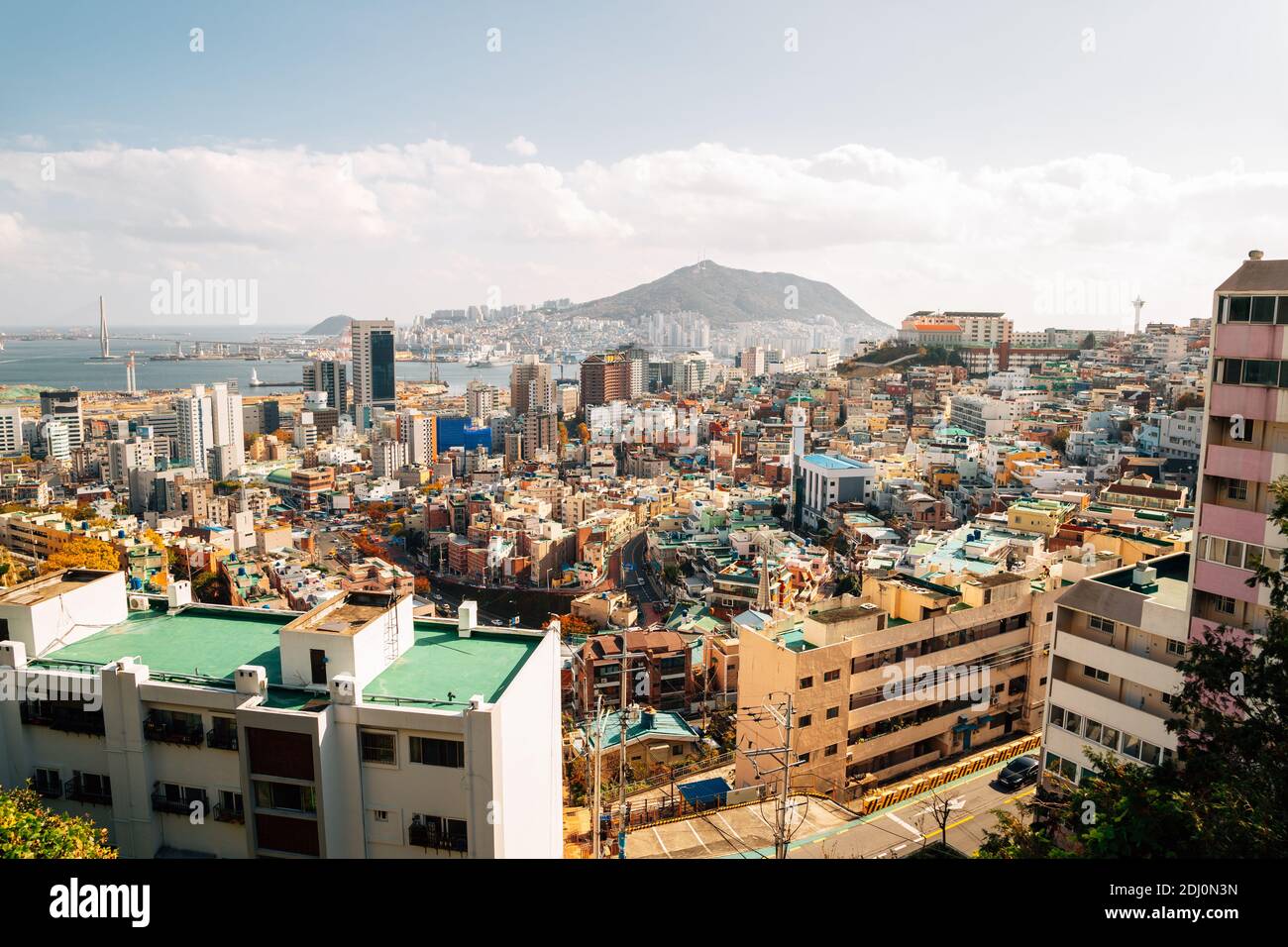 Panoramablick auf Busan Stadt und Meer in Busan, Korea Stockfoto