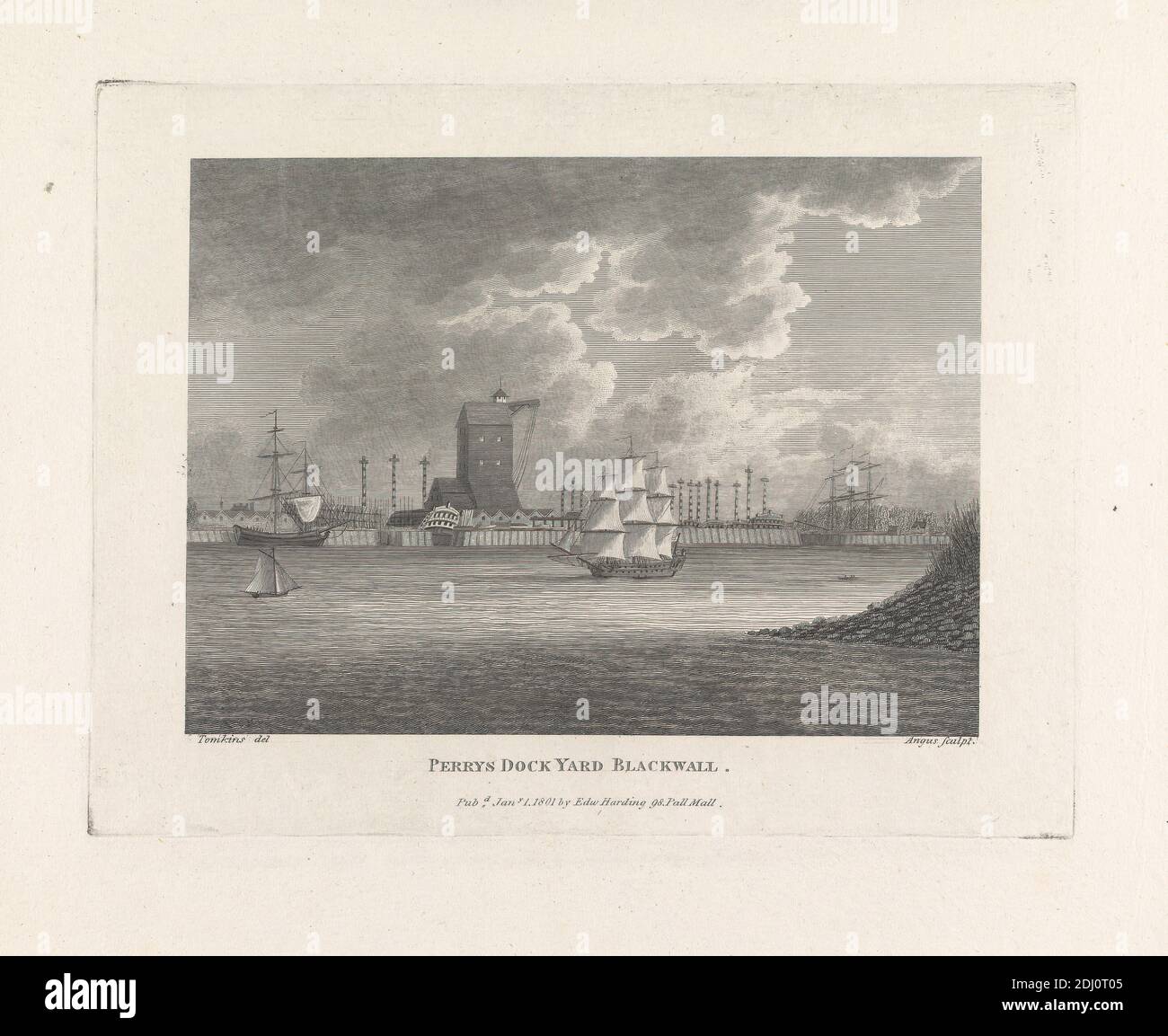 Perry's Dock Yard Blackwall, William Angus, 1752–1821, britisch, nach Charles Tomkins, 1757–1823, britisch, 1801, Engraving Stockfoto