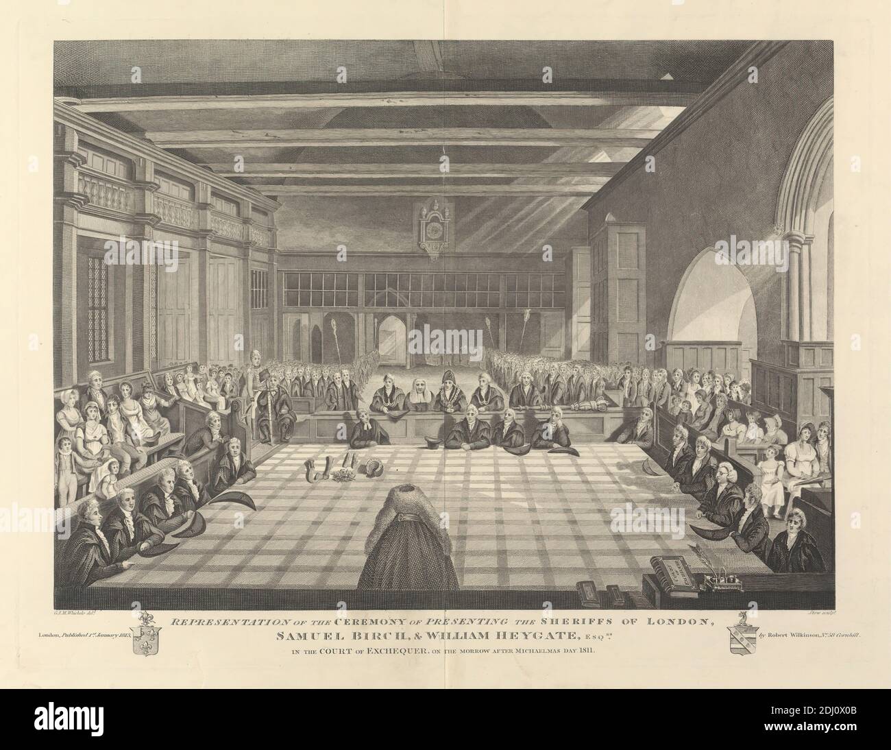 Darstellung der Zeremonie der Überreichung der Sheriffs von London, James Stow, ca. 1770–nach 1820, britisch, nach C. John M. Whichelo, 1784–1865, britisch, 1813, Engraving Stockfoto
