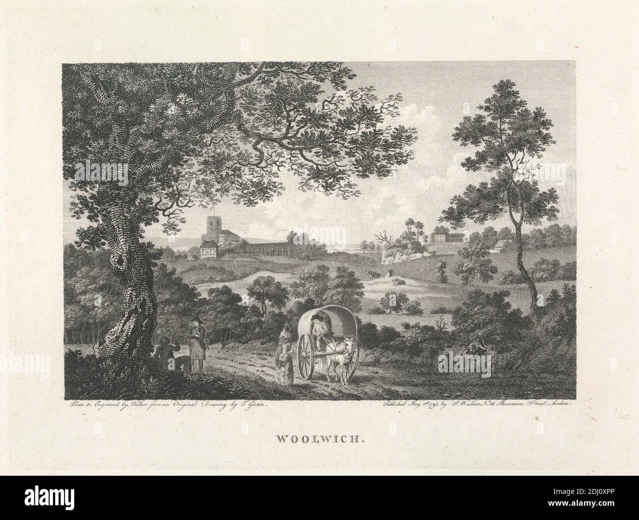 Woolwich, James Walker, 1748–1808, britisch, nach Thomas Girtin, 1775–1802, britisch, 1793, Engraving Stockfoto