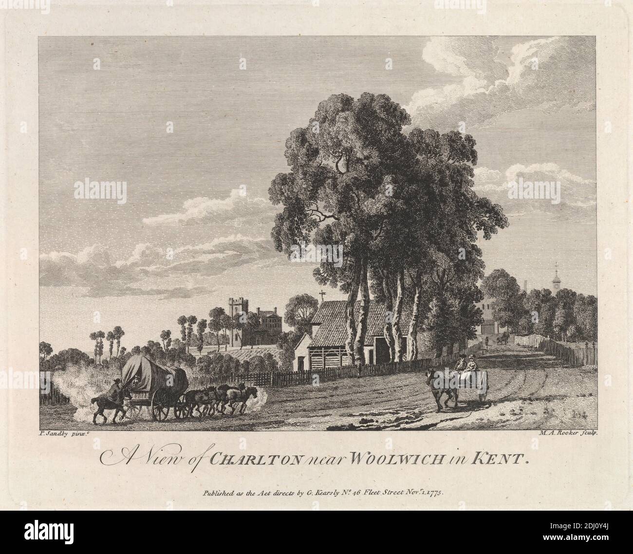 A View of Charlton near Woolwich, Kent, Michael 'Angelo' Rooker, 1746–1801, britisch, nach Paul Sandby RA, 1731–1809, britisch, 1775, Engraving Stockfoto