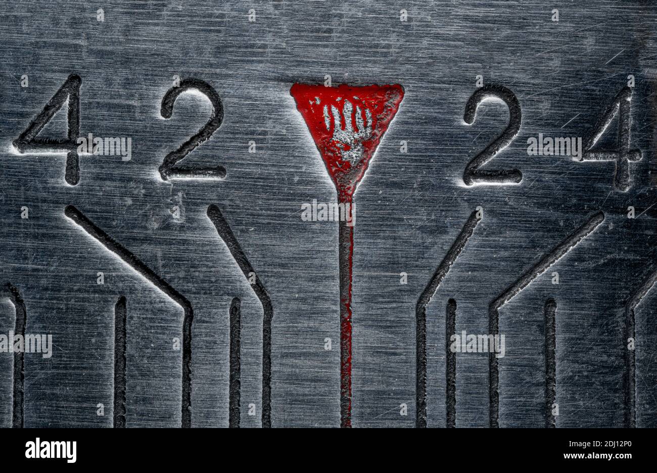 Nahaufnahme eines Makroobjektivs mit hoher Auflösung Apeture-Fokusanzeige Stockfoto