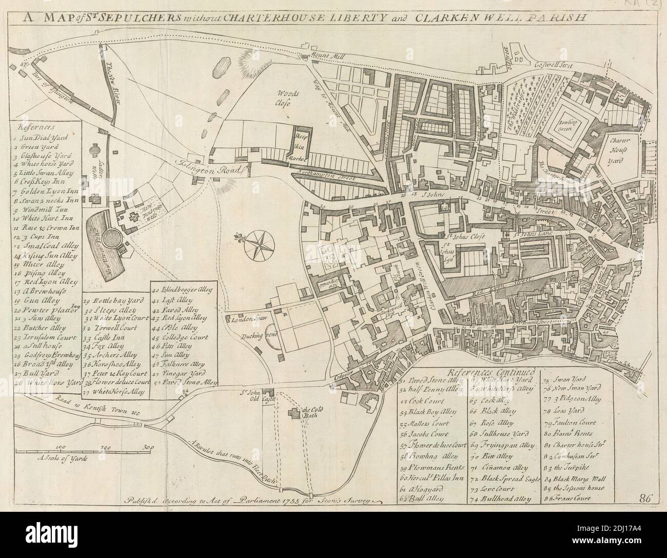 Eine Karte von St. Gräber ohne Kartause Freiheit und Clerkenwell Parish, unbekannter Künstler, achtzehnten Jahrhundert, nach unbekannten Künstler, undated, Gravur Stockfoto