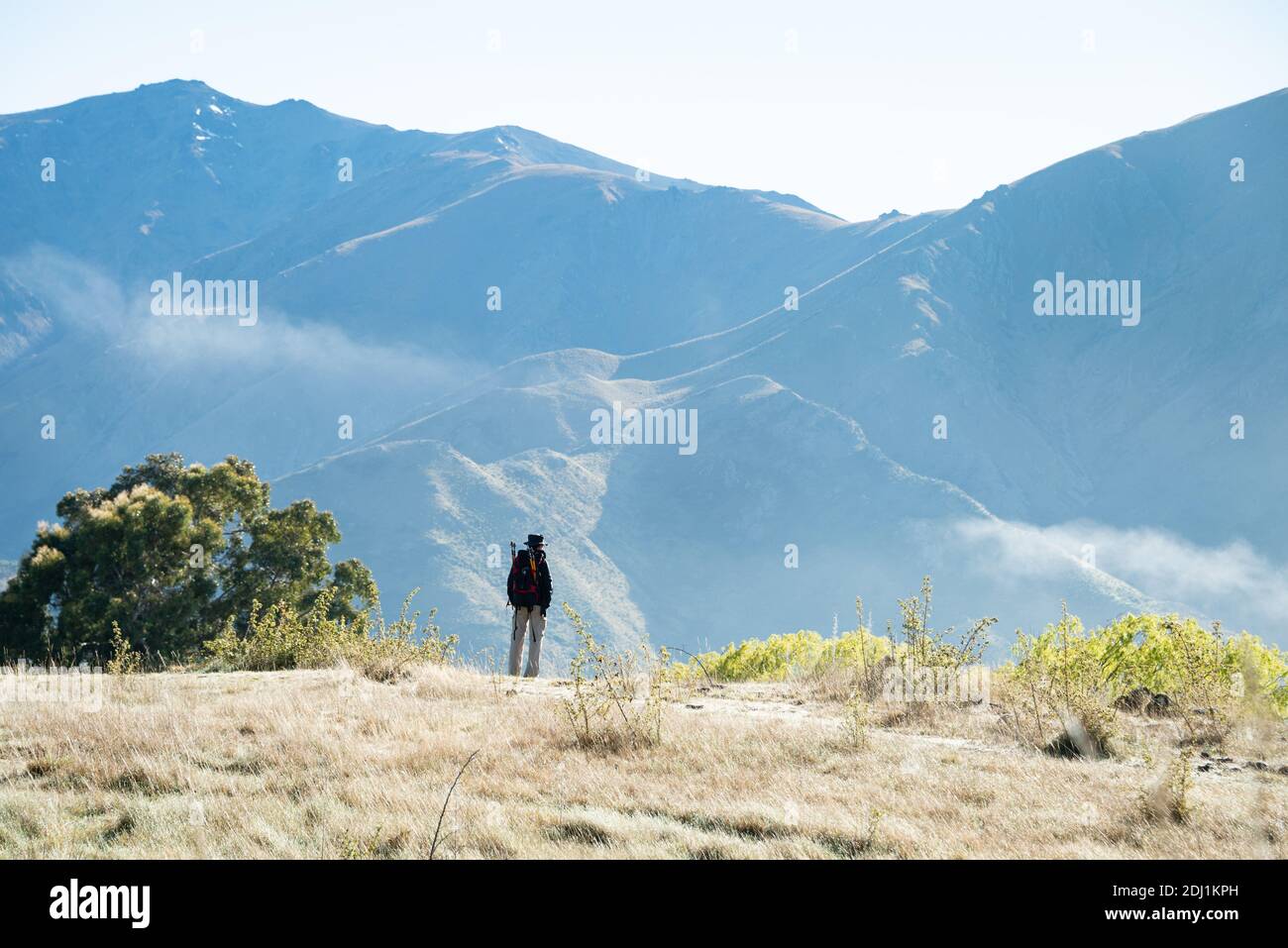 Wandern auf den sanften Hügeln des Lake Benmore, Südinsel, Neuseeland Stockfoto