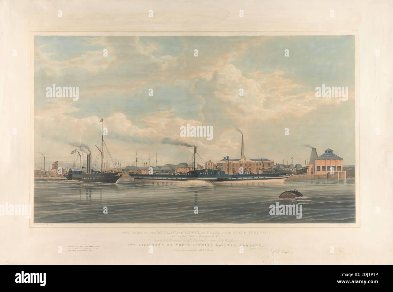 The 'Teor' and 'Prince of Wales' Iron Steam vessels, Robert K. Thomas, 1816–1864, British, after S. D. skillet, Active 1840–1865, 1844, Farblithographie auf mäßig dickem, leicht strukturiertem, cremefarbenem, gewobeltem Papier, Blatt: 25 11/16 × 94.9 cm (65.2 × 37 3/8 Zoll) und Bild: 17 11/16 × 30 1/8 Zoll (44.9 × 76.5 cm Stockfoto