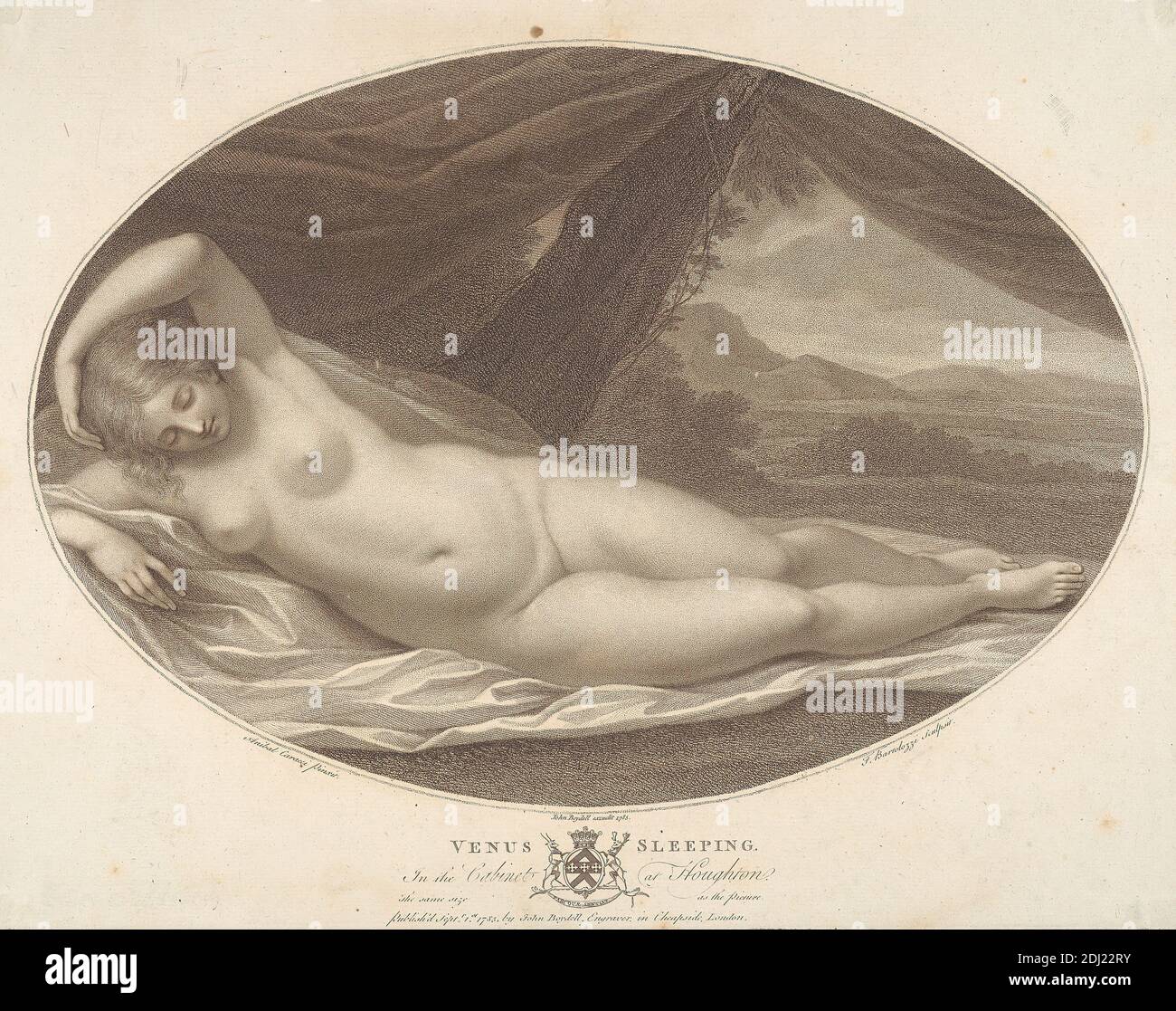 Venus Sleeping, Francesco Bartolozzi RA, 1728–1815, italienisch, in Großbritannien tätig (1764–99), nach Annibale Carracci, 1560–1609, italienisch, 1785, Engraving Stockfoto