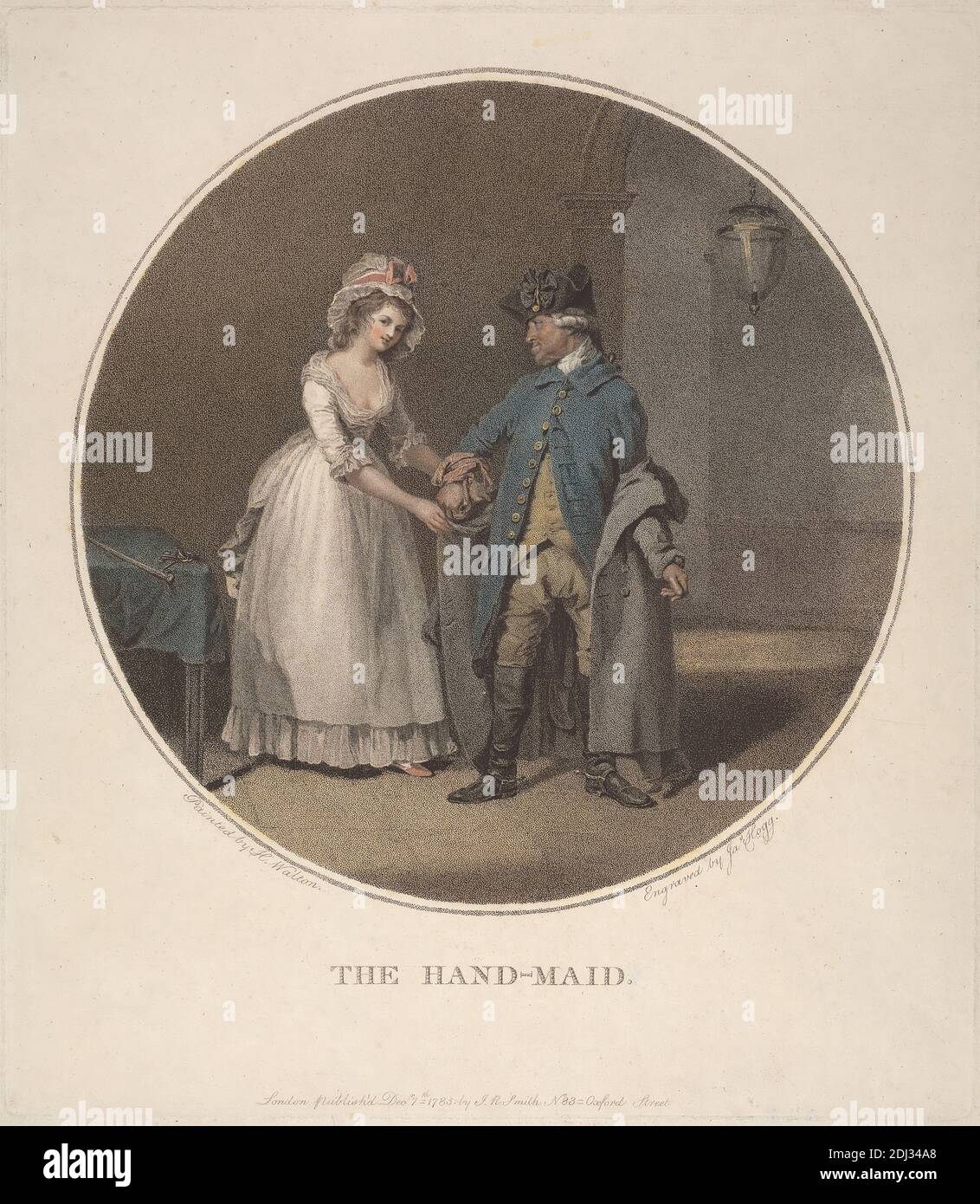 Die Handmaid, Jacob Hogg, aktiv 1751, britisch, nach Henry Walton, 1746–1813, britisch, 1785, Stipple Gravur, farbig, Platte: 16 x 14 Zoll (40.6 x 35,6 cm Stockfoto