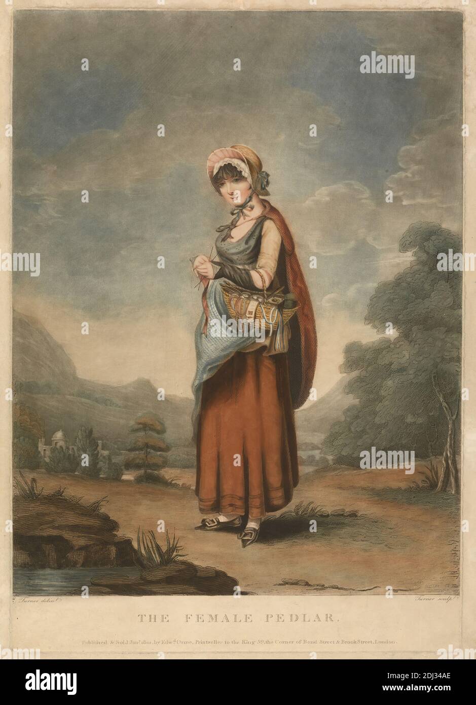 The Female Peddler, Charles Turner, 1774–1857, britisch, nach Charles Turner, 1774–1857, britisch, 1801, Aquatint Stockfoto