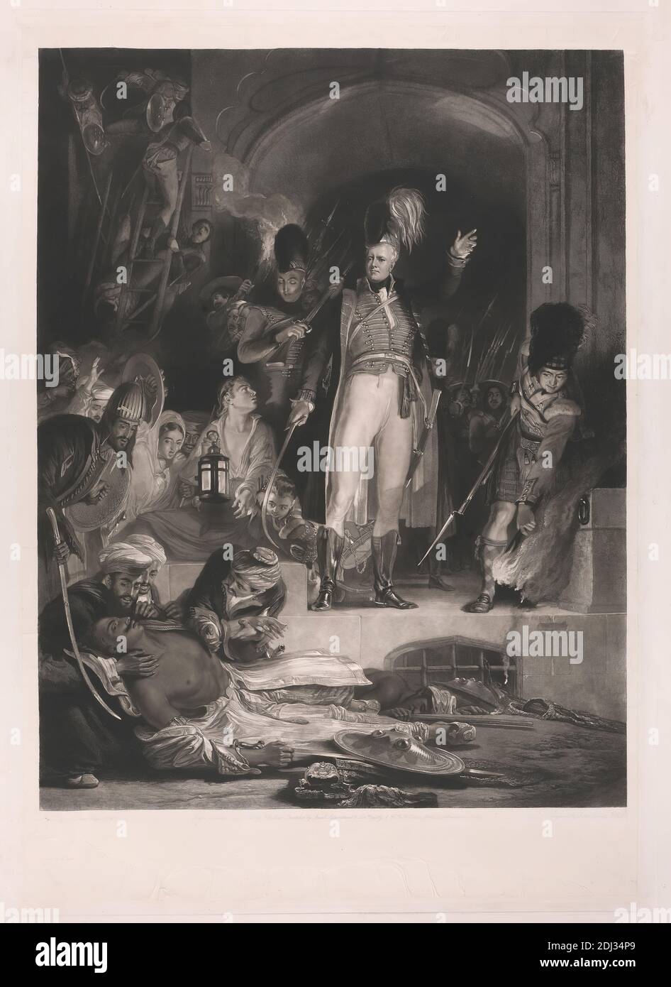 Sir David Baird Discovering the Body of Tipu Sultan, John Burnett, 1784–1868, britisch, nach Sir David Wilkie, 1785–1841, britisch, 1843, Mezzotint, published State, Blatt: 32 x 21 Zoll. (81.3 x 53,3 cm Stockfoto