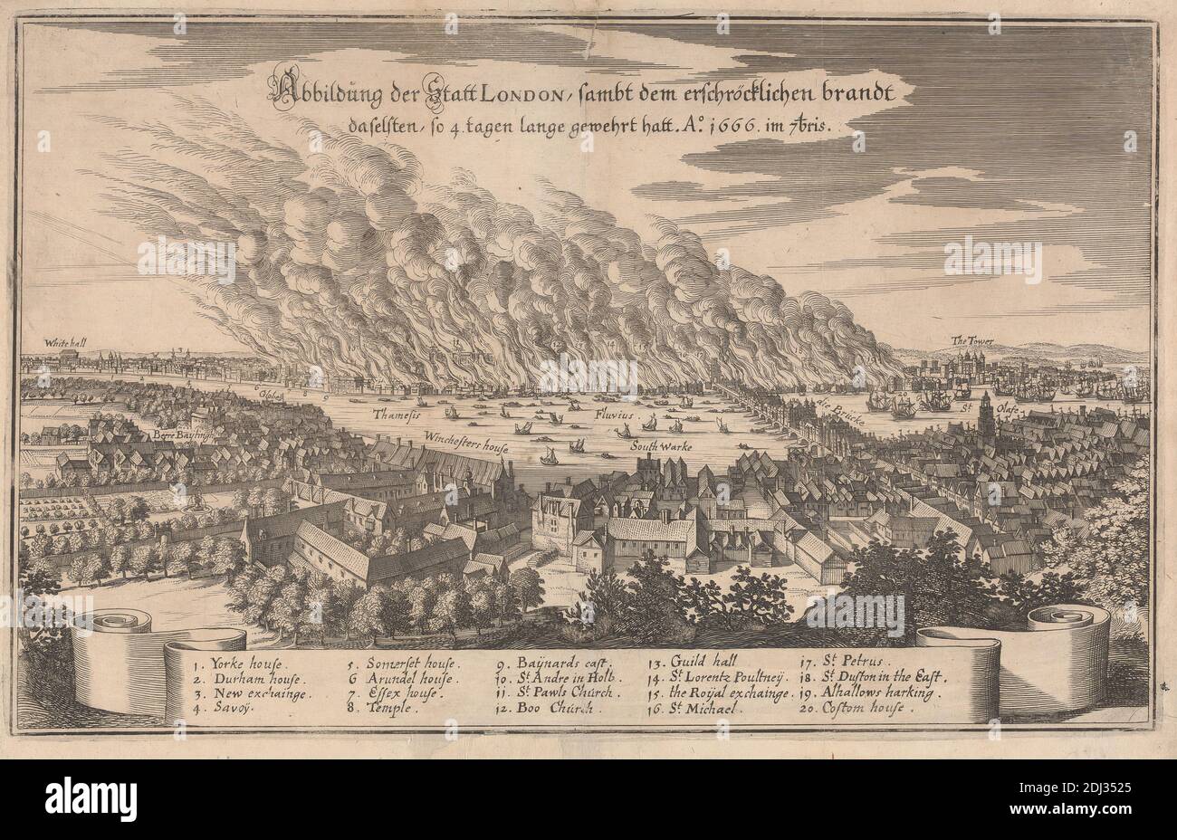 Abbildung der statt London, berühmt dem erschroeflichen brandt dafelften, fo tagen gewesen hatt a 1666 im 7 toris, unknown artist, seventeenth century, after unknown artist, undated, Engraving Stockfoto