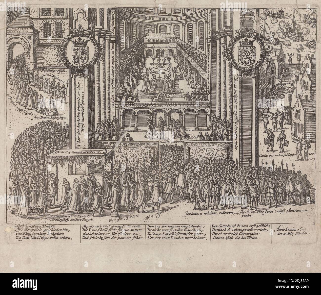 Krönung von James I. Westminster Abbey, unbekannter Künstler, siebzehnten Jahrhundert, nach unbekannten Künstler, 1603, Gravur Stockfoto