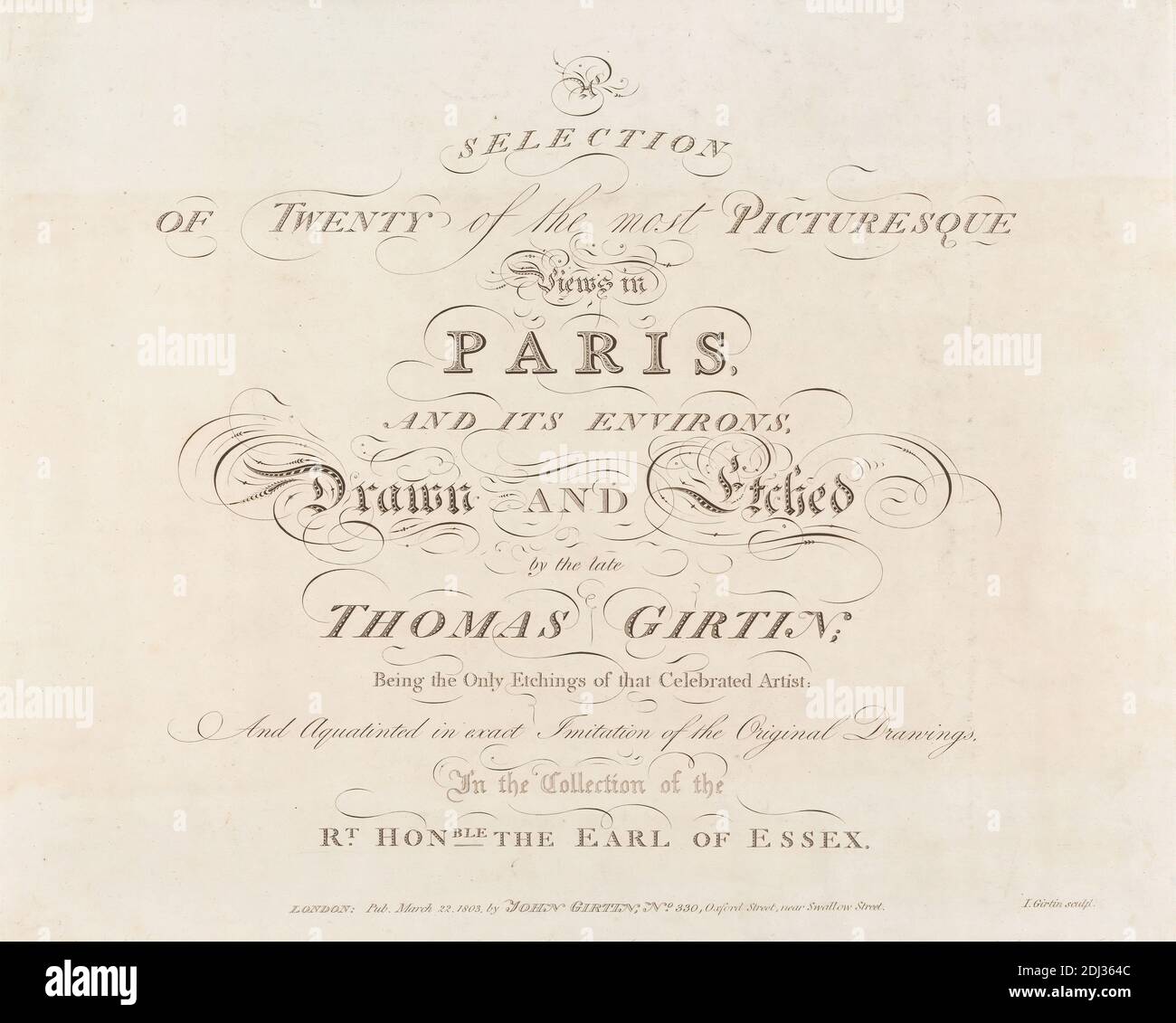 Titelblatt für: Eine Auswahl der schönsten Ausblicke in Paris und Umgebung, James Girtin, ca. 1780–nach 1820, nach James Girtin, ca. 1780–nach 1820, 1803 Stockfoto