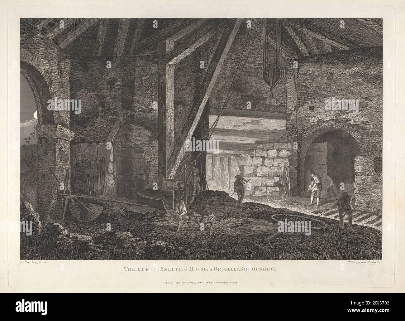 The Inside of a Smelting House at Broseley, Shopshire, Wilson Lowry, 1762–1824, British, after George Robertson, 1749–1788, British, 1788, Engraving, Sheet: 15 7/8 x 22 in. (40.3 x 55,9 cm Stockfoto