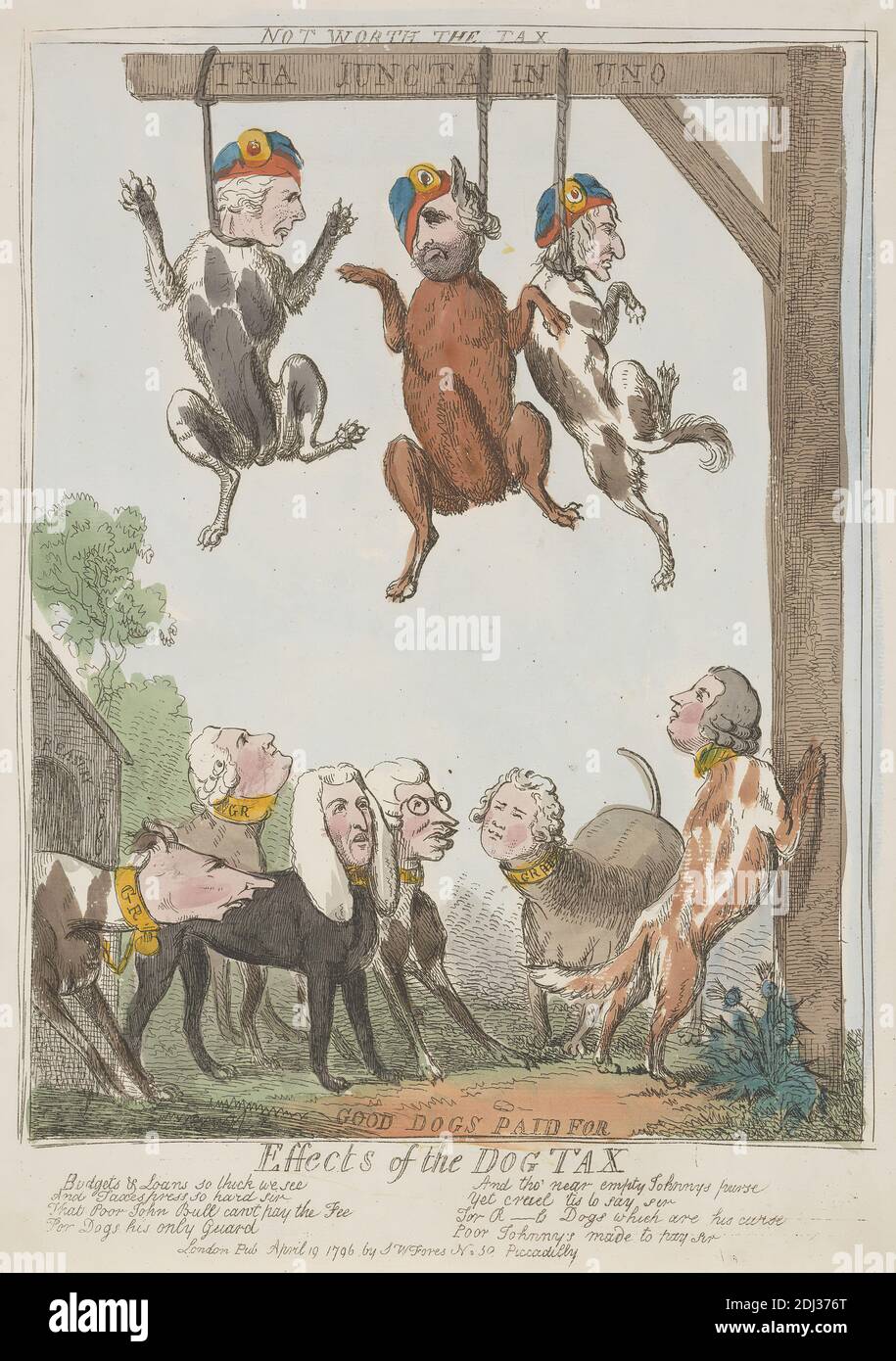 Effekte der Hundesteuer, Isaac Cruikshank, 1756–1810, Britisch, 1796, Radierung, handfarbig, Blatt: 12 x 9 1/8 Zoll (30.5 x 23,2 cm Stockfoto