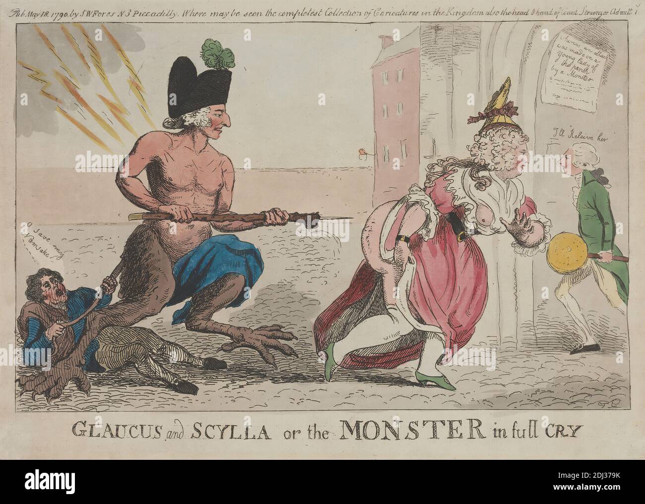 Glaucus and Scylla or the Monster in Full Cry, Isaac Cruikshank, 1756–1810, British, 1790, Radierung, handfarbig, Blatt: 8 1/4 x 13 1/8in. (21 x 33,3 cm Stockfoto