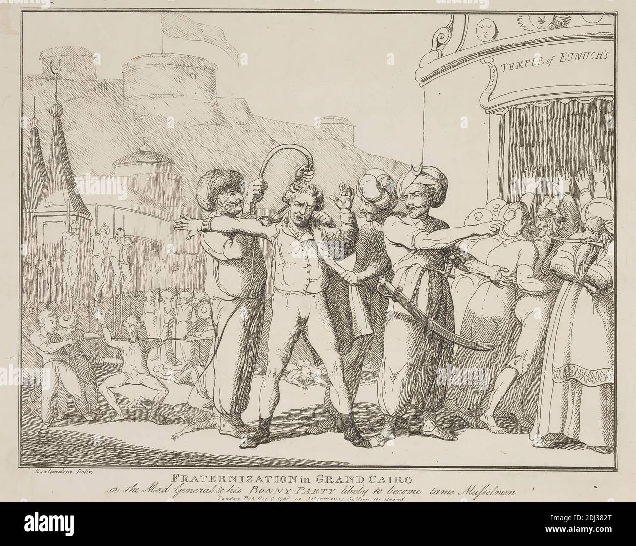 Verbrüderung in Grand Cairo oder der verrückte General und seine Bonny-Partei wahrscheinlich zahmen Musselmen, Thomas Rowlandson, 1756–1827, British, 1798, Radierung, Blatt: 9 3/4 x 12 5/8in. (24.8 x 32,1 cm Stockfoto