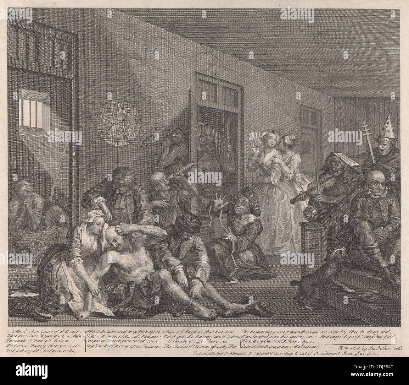 A Rake's Progress, Platte VIII: In Bedlam, William Hogarth, 1697–1764, britisch, 1735, Strichgravur, Blatt: 12 3/8 x 15 (31.4 x 38,4 cm Stockfoto