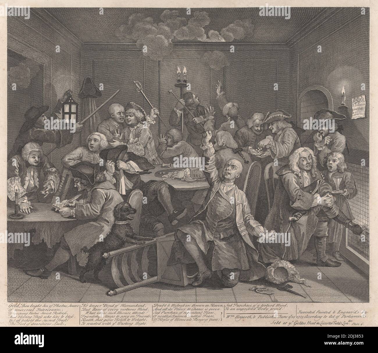 A Rake's Progress, Platte VI: HE Gambles, William Hogarth, 1697–1764, britisch, 1735, Gravieren, Blatt: 12 1/4 x 15 1/8in. (31.1 x 38,4 cm Stockfoto