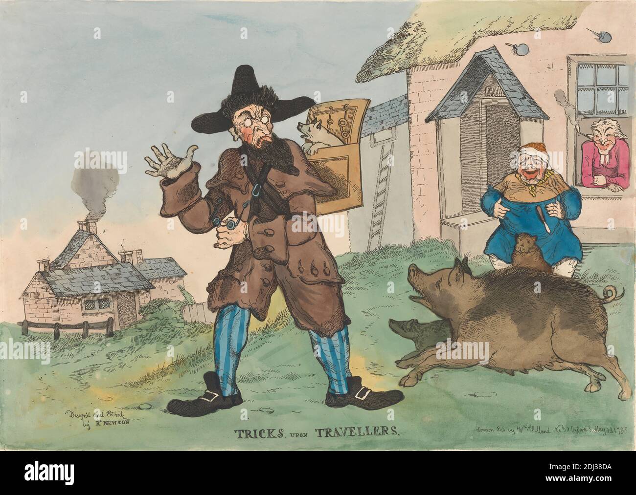 Tricks Upon Travellers, Richard Newton, 1777–1798, British, 1795, Radierung, handfarbig, Blatt: 9 5/8 x 13 (24.4 x 34,3 cm Stockfoto