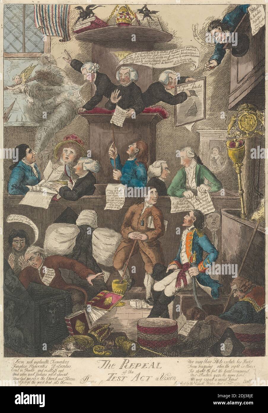 The Repreal of the Test Act A Vision, James Sayer, 1748–1823, British, 1790, Radierung, handfarbig, Blatt: 18 1/8 x 13 (46 x 34 cm Stockfoto