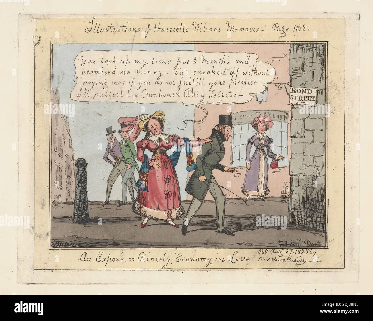 An Exposé, or Princely Economy in Love: Illustration for Harriette Wilson's 'Mémir's', Henry Heath, Active 1824–1835, British, 1825, Radierung, handfarbig, Blatt: 4 3/8 x 5 15/16in. (11.1 x 15,1 cm Stockfoto