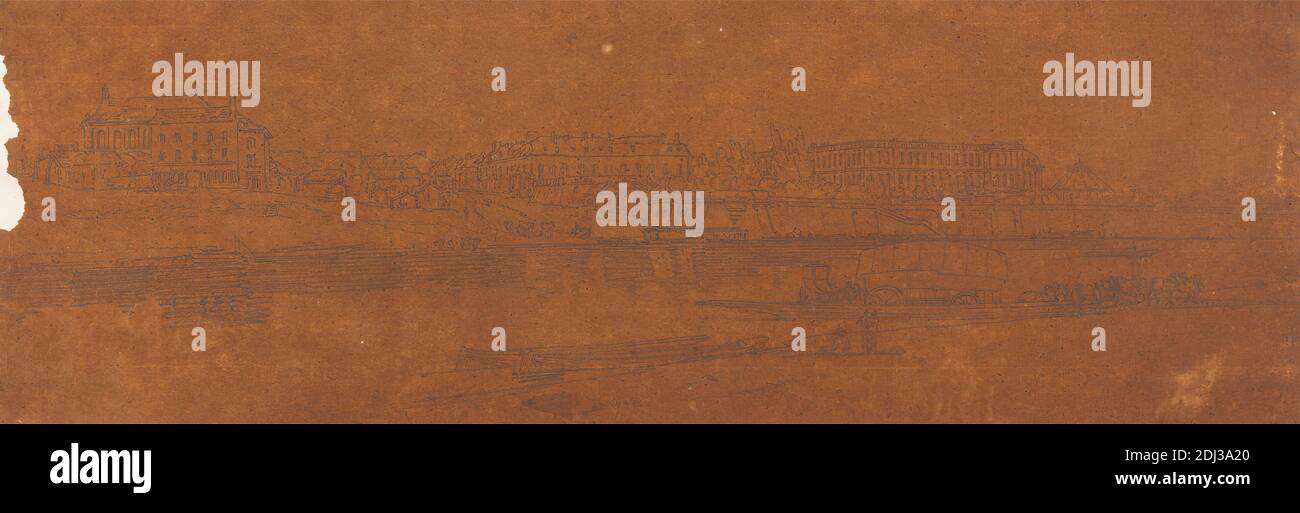 Blick auf den Palast und das Dorf Choisi, am Ufer der seine, Thomas Girtin, 1775–1802, Britisch, 1803, Graphitzeichnung auf Büttenpapier, Choisy-le-ROI, Europa, Frankreich, seine, Val-de-Marne, Île-de-France Stockfoto