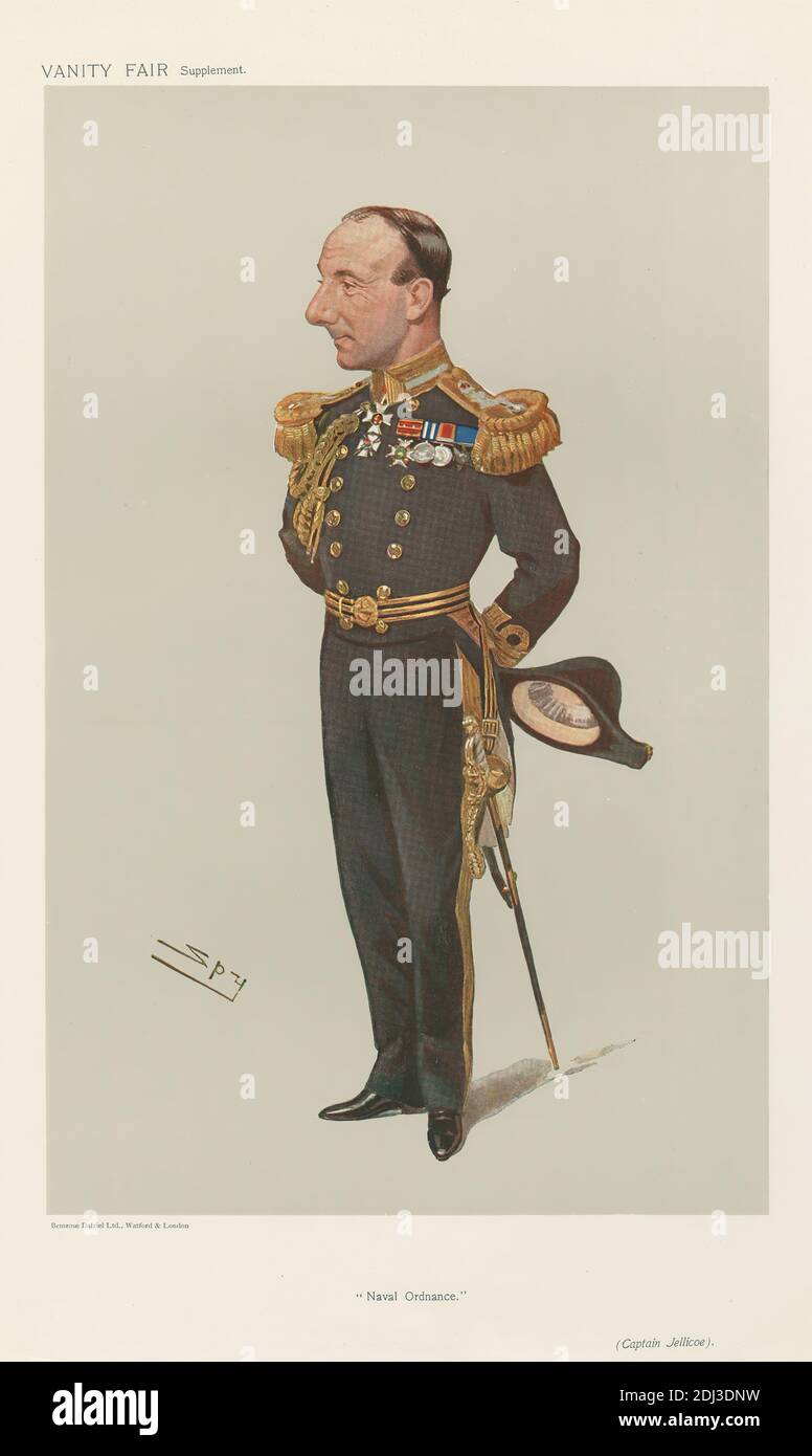 Vanity Fair: Militär und Marine; 'Naval Ordnance', Captain Jellicoe, Leslie Matthew 'Spy' ward, 1851–1922, British, 1906, Chromolithographie Stockfoto