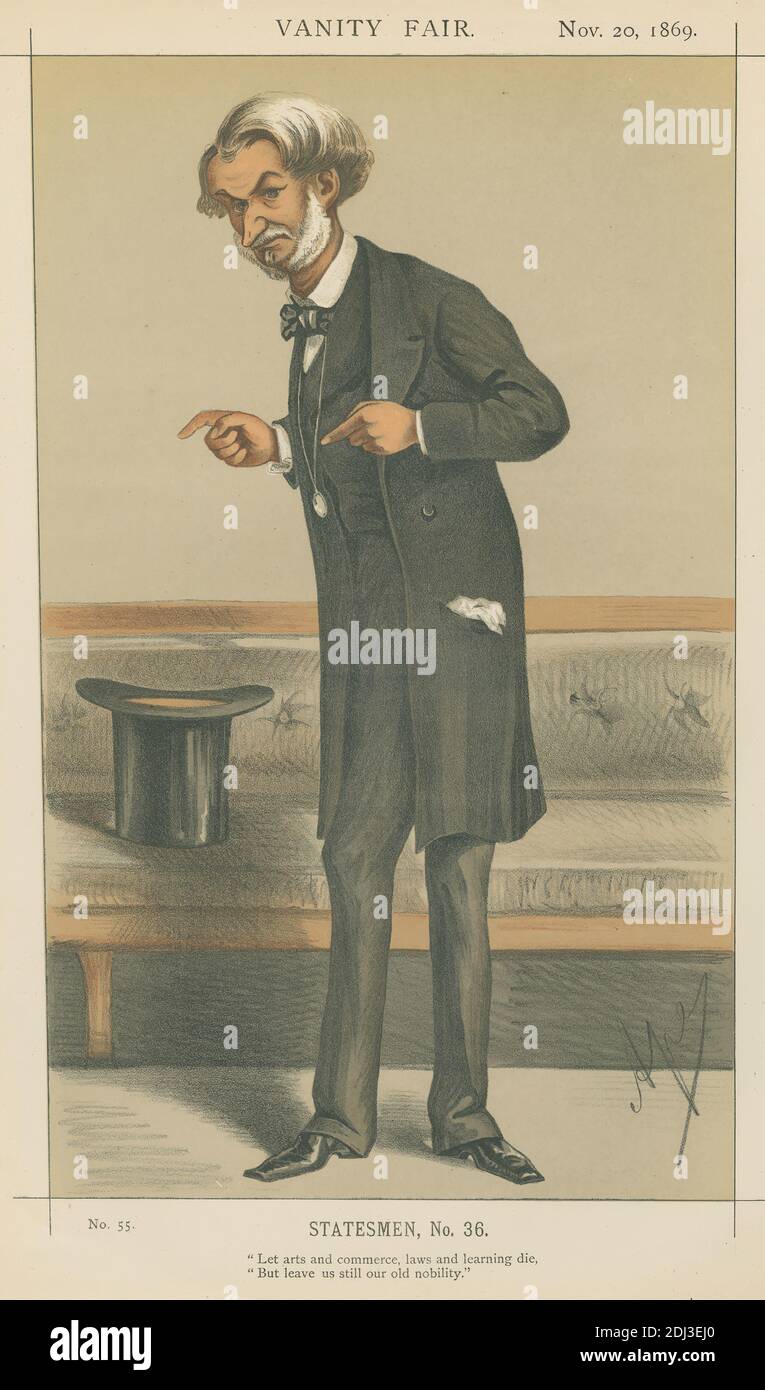 Politiker - Vanity Fair. "Lasst Kunst und Handel, Gesetze und Lernen sterben, aber lasst uns noch unseren alten Adel." Die Rt. Hon. Lord John J.R. Manieren. 20. November 1869, Carlo Pellegrini, 1839–1889, Italienisch, 1869, Chromolithograph Stockfoto