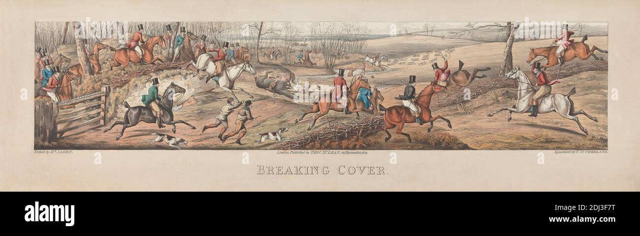 Ein Satz von vier: Breaking Cover. London, Pub. Von Thos. McLean, 1824, Thomas Sutherland, ca. 1785–1838, britisch, nach Henry Thomas Alken, 1785–1851, britisch, 1824, Aquatint, handkoloriert Stockfoto