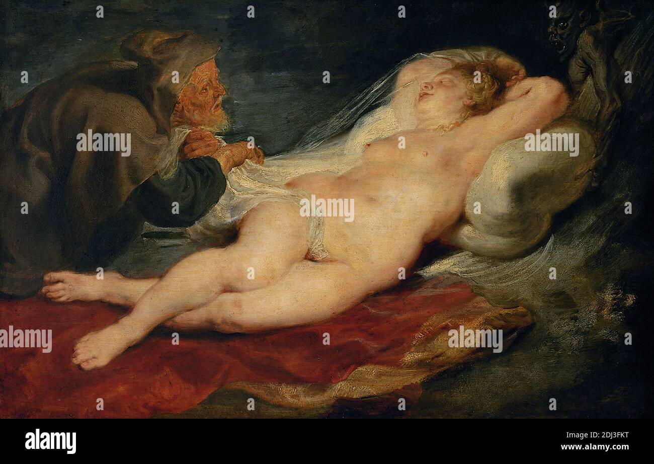 Ermit und schlafende Angelika von Peter Paul Rubens 1628. Das Kunsthistorische Museum Wien, Österreich Stockfoto