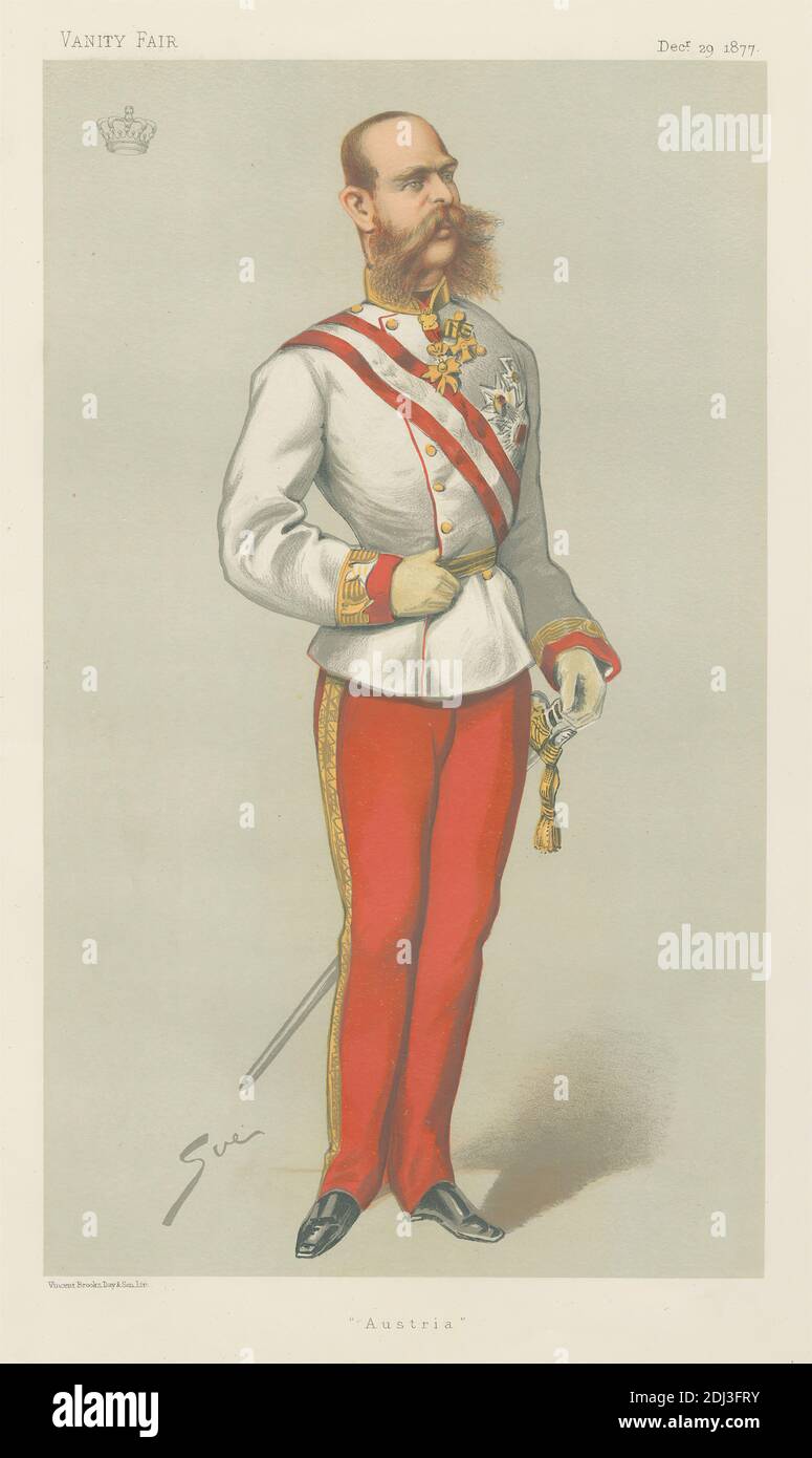 Vanity Fair: Königtum; 'Österreich', Franz Joseph I., Kaiser-König von Österreich-Ungarn, 29. Dezember 1877, unbekannter Künstler, 1877, Chromolithographie Stockfoto