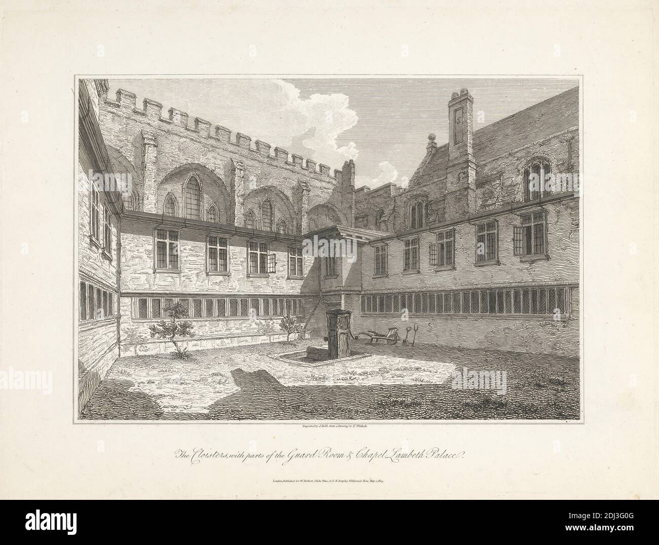 The Cloisters, with Parts of the Guard Room & Chapel, Lambeth Palace, after C. John M. Whichelo, 1784–1865, British, John Roffe, 1769–1850, British, 1805, Engraving Stockfoto