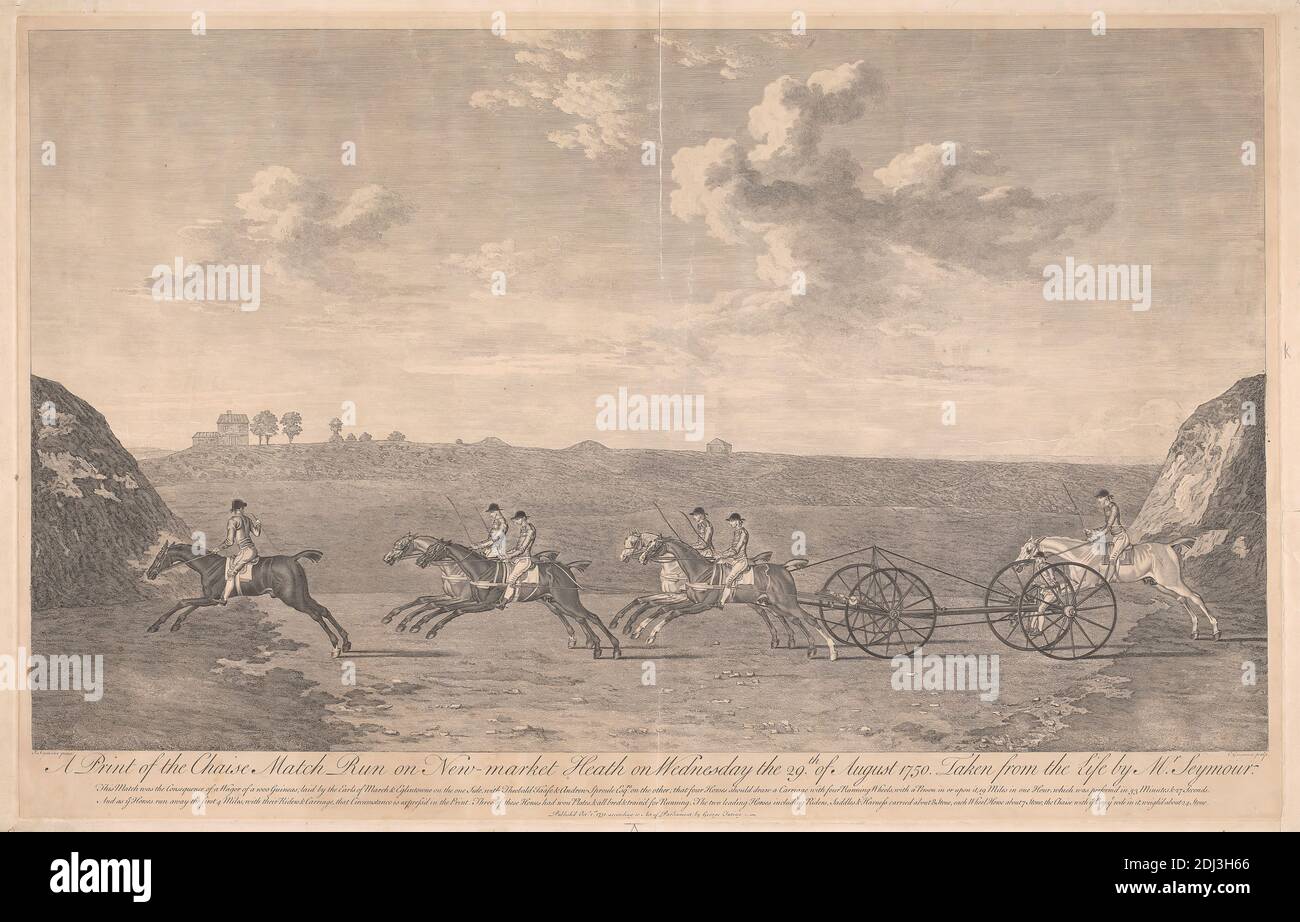 Carriage Match: Ein Druck des Chaise Match Run auf New-Market Heath am Mittwoch, den 29. August 1750. Aus dem Leben von Mr. Seymour ..., Charles Grignion, 1717–1810, britisch, nach James Seymour, 1702–1752, britisch, 1751, Gravur, Blatt: 20 3/4 x 32 3/4in. (52.7 x 83,2 cm Stockfoto