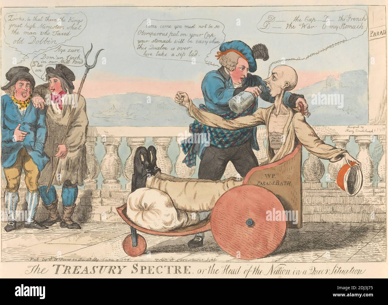 The Treasury Spectre, or the Head of the Nation in a Queer Situation, Isaac Cruikshank, 1756–1810, British, 1798, Radierung, handfarbig, Blatt: 8 3/4 x 13 1/8in. (22.2 x 33,3 cm Stockfoto