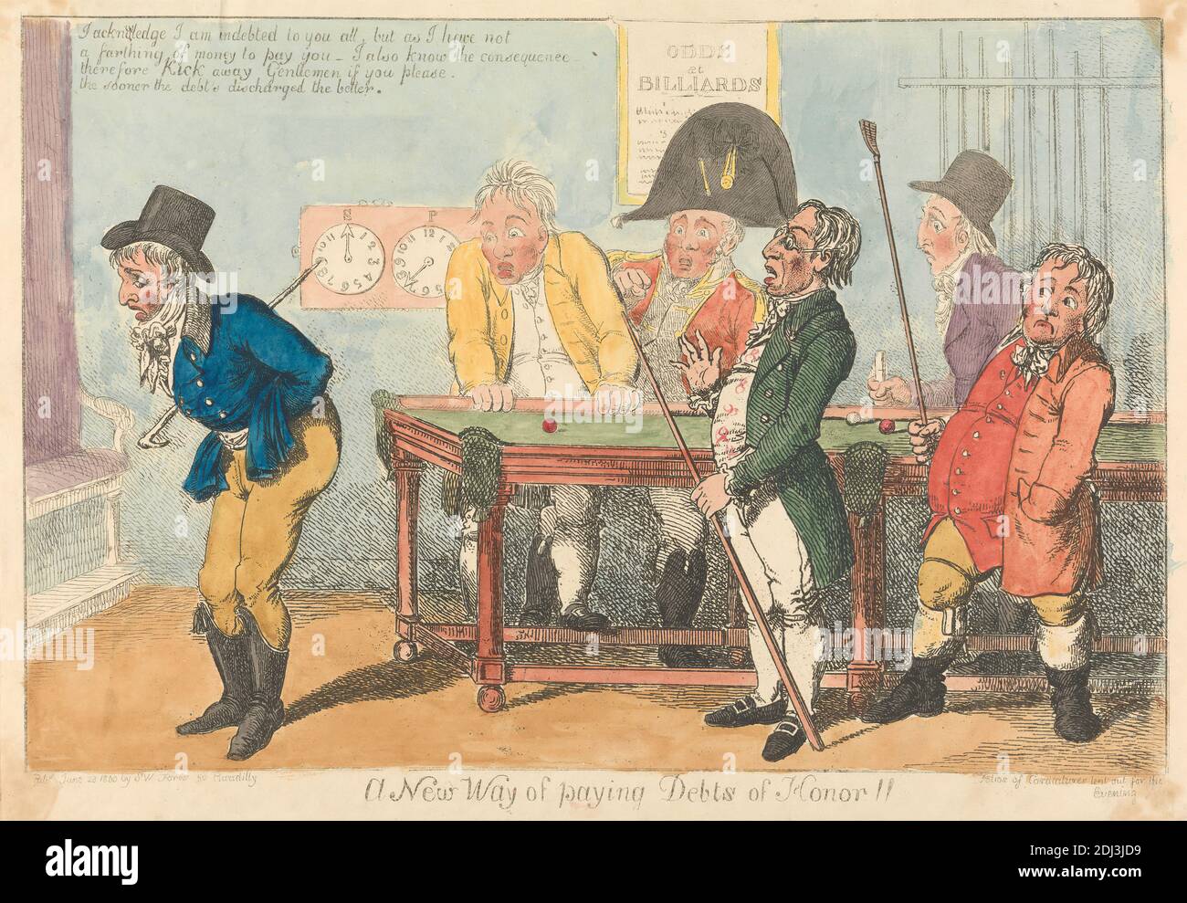A New Way of Paying Debts of Honor!!, Charles Ansell, ca. 1752–Active 1790, britisch, 1799, Radierung, handfarbig, Blatt: 9 3/4 x 13 1/8 Zoll (24.8 x 33,3 cm Stockfoto