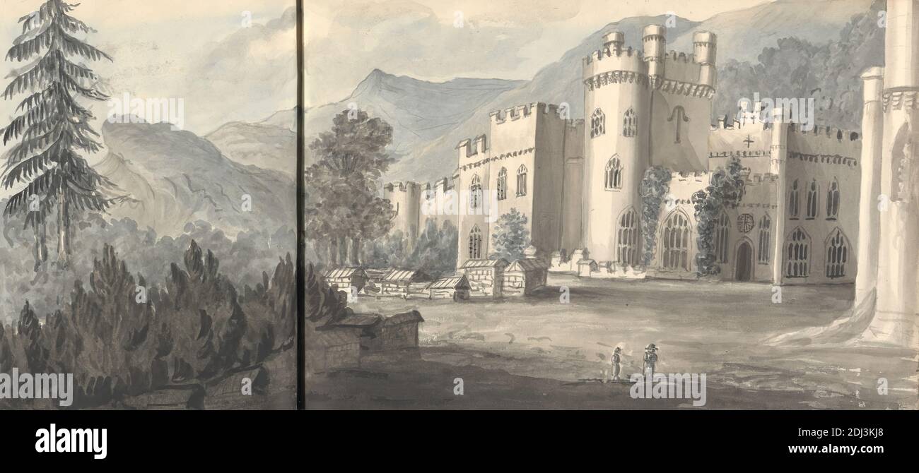 Gwrych Castle, Anne Rushout, ca. 1768–1849, britisch, 1824 bis 1832, Aquarell auf mäßig dickem, leicht strukturiertem, cremefarbenem Papier Stockfoto