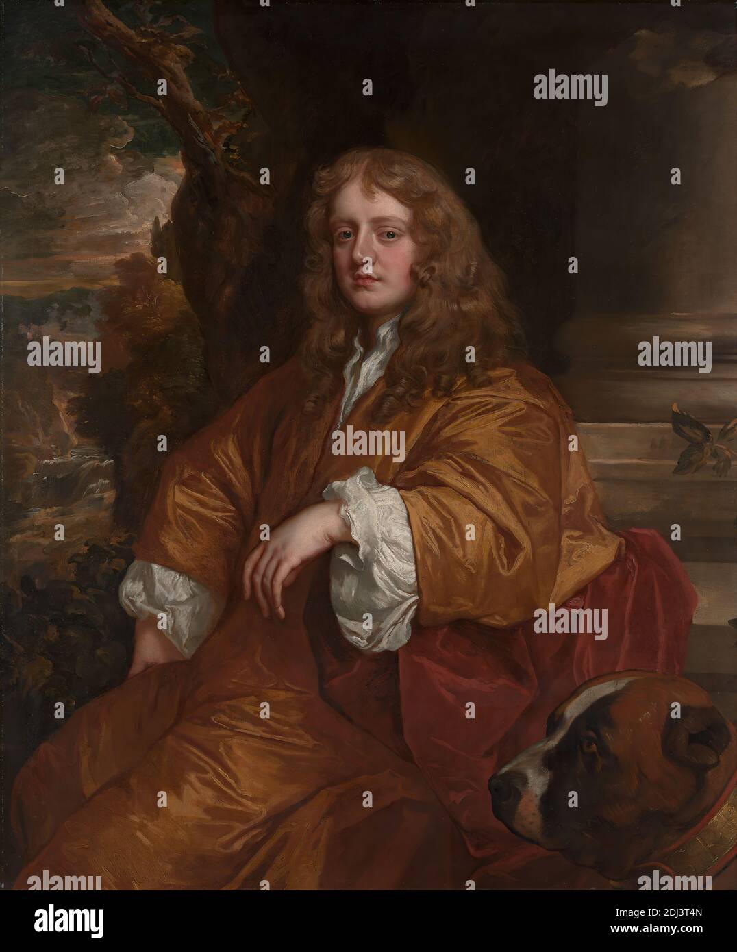 Sir Ralph Bankes, Sir Peter Lely, 1618–1680, niederländisch, tätig in England (ab 1643), ca. 1660, Öl auf Leinwand, Stütze (PTG): 46 7/8 x 38 3/4 Zoll (119.1 x 98.4 cm), Säule (architektonisches Element), Kostüm, Landschaft, Mann, Porträt Stockfoto