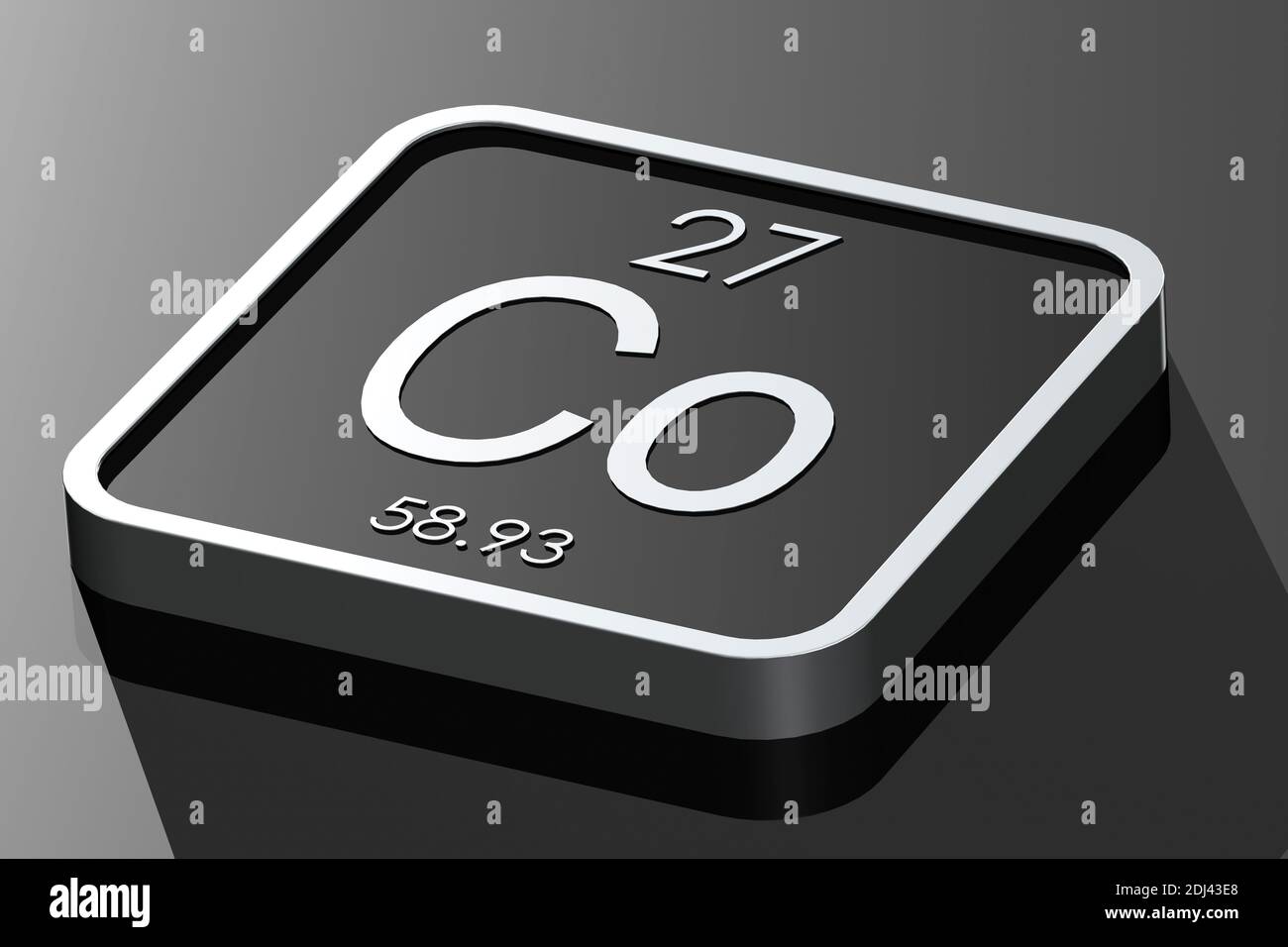 Kobaltelement aus Periodensystem auf schwarzem quadratischem Block, 3d-Rendering Stockfoto