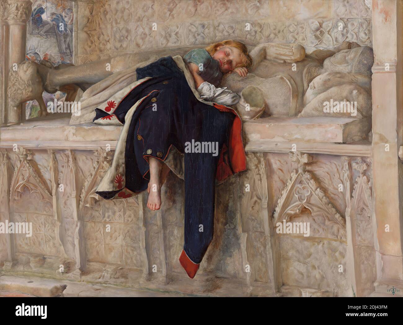 L'Enfant du Regiment, Sir John Everett Millais, 1829–1896, britisch, 1854 bis 1855, Öl auf Papier, auf Leinwand gelegt, auf Bord montiert, Stütze (PTG): 17 3/4 x 24 Zoll (45.1 x 61 cm), Schlacht, Kind, Kirche, Kostüm, Mädchen, historisches Thema, Ritter (Grundbesitzer), Napoleonische Kriege (1803-1815), Oper (Disziplin), Relief, Skulptur, Grab, Krieg, Krieg Stockfoto